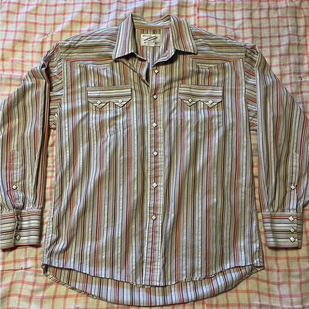 Ranchwear of California Men's Multicolor Striped Button-Down Shirt Large Vintage